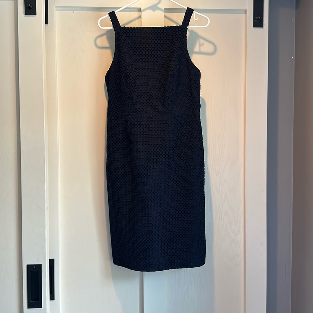 Vintage Navy Blue Sleeveless Squareneck Broderie/Lace Overlay J Crew Dress Sz 8